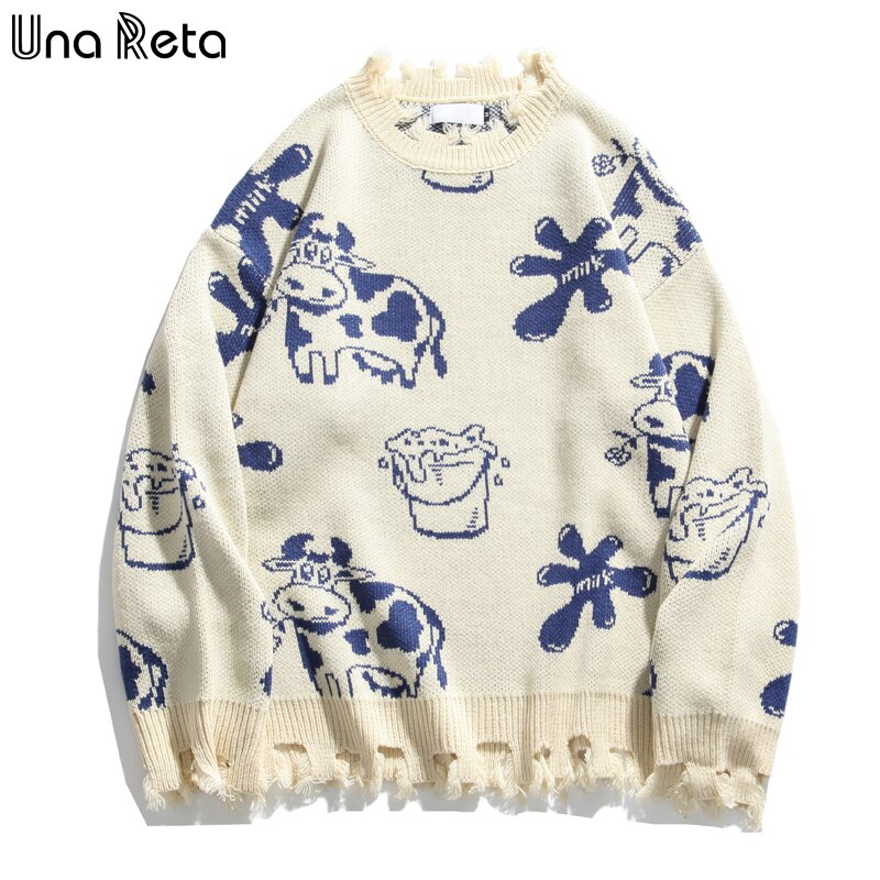 Una Reta Holes   New Streetwear  Ƿ ܿ  Ʈ Ǯ Oversized Sweater